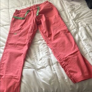 Med couture Pink scrub Pants with Green Accents